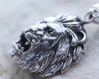 Sterling Silver Lion Head necklace. Sterling silver Lion Pendant, Lion Necklace. Leo Zodiac sign. Choose Chain