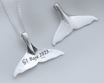 Personalized Whale Tail Necklace. Sterling Silver Engraved Whale Necklace. Customized Solid Silver Whale Tail necklace. choose chain.