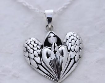 Solid Sterling Silver Guardian Angel necklace. Silver Angel Praying Pendant Necklace,  Women Girls Gift. Protection Symbol. Choose Chain