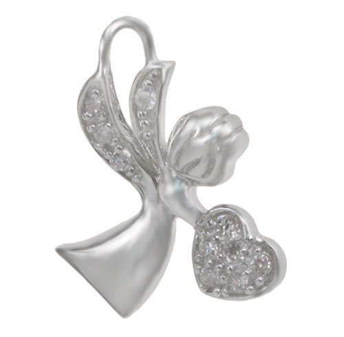 Collana Angelo Custode In Argento 925 Con Ciondolo Cuore E Zirconi