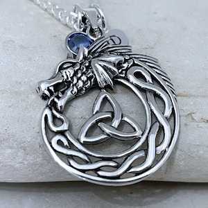 Sterling Silver Dragon Necklace. Two charms included. Sterling Silver Celtic dragon pendant necklace, Dragon for Men or Women. CHOOSE chain