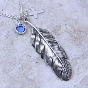 Personalized Sterling Silver Feather Necklace Birthstone and - Etsy