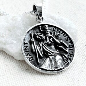 Sterling Silver St Christopher Necklace. Travelers Protector Necklace, Silver St Christopher Medallion. Choose your Chain.