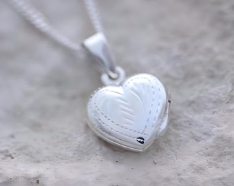 Locket Necklace. Sterling Silver Heart Locket Necklace, 2 photos Heart Locket, Choose chain, Small Silver Heart locket Jewelry. R-21