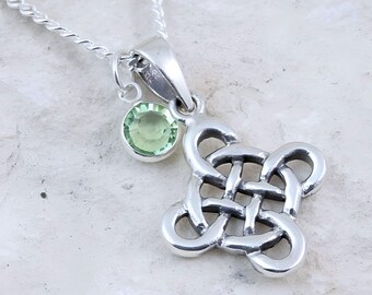 Sterling silver Celtic knot necklace and birthstone, Endless love Celtic knot necklace, Celtic Knot Pendant. Friendship Celtic Symbol. 5344