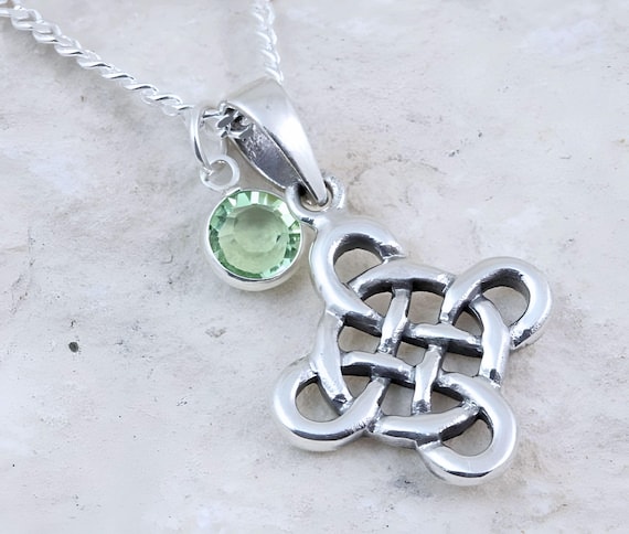 FJ Collana Nodo Celtico Irlandesi in Argento Sterling 925 Ciondolo Infinito con Pietre Portafortuna Gennaio Granato Collana per Donna