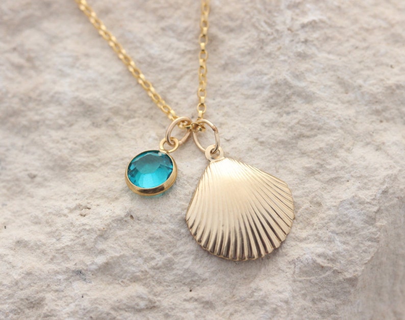 gold seashell Gold seashell necklace choose birthstone Gold sea shell Necklace gold filled seashell necklace protection necklace