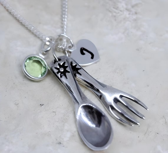 Personalised Sterling Silver Fork Spoon Necklace, Fork Spoon