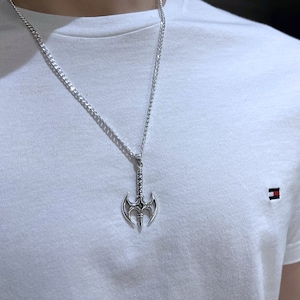 925 Sterling Silver Axe Mens Necklace. Viking War Axe Pendant with Chain, Norse Mythology Silver Men Jewelry. Choose Sterling Silver Chain.
