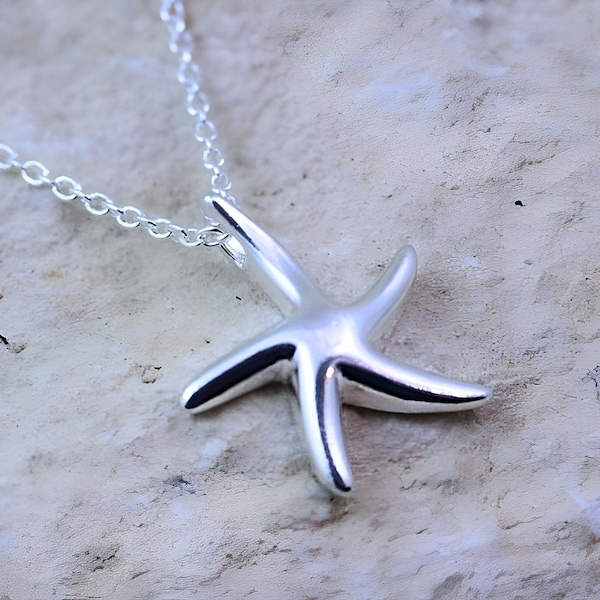 Solid Sterling silver starfish necklace, Starfish pendant Hypoallergenic, No Stainless Steel, NO Lead, Pewter or Nickel. Choose chain