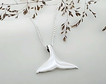 Silver whale tail Necklace. Whale Fluke jewelry Sterling Silver, choose chain, Whale fluke necklace. mens whale tail necklace. Fluke charm