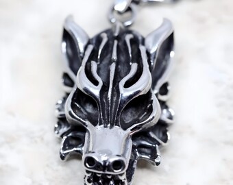 925 Sterling Silver wolf Necklace, silver wolf pendant, silver wolf head jewelry, choose chain, Recomend curb chain, norse Viking Jewelry