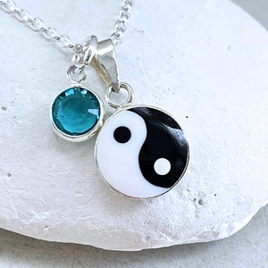 Sterling Silver Chian Yin Yang necklace,  Sterling Silver YinYang 16mm. Choose One personalized charm. Choose chain
