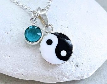 Sterling Silver Chian Yin Yang necklace,  Sterling Silver YinYang 16mm. Choose One personalized charm. Choose chain