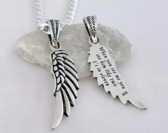 Customized Memorial Gift. Engraved Wing for men. 925 Sterling Silver Personalized Wing necklace. keepsake, NO Lead, Nickel. Choose Chain