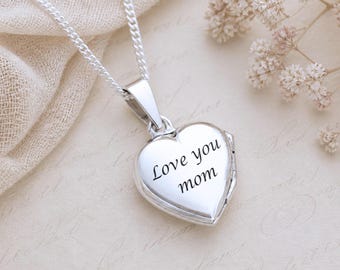 Sterling Silver customized Engraved Heart Locket Necklace, Personalized Engraved Heart Locket Pendant, Size 0.55". Choose chain, R-18