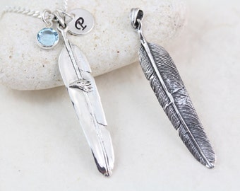 Sterling Silver Eagle Feather Necklace. choose Italian Chain and 2 customized charms.