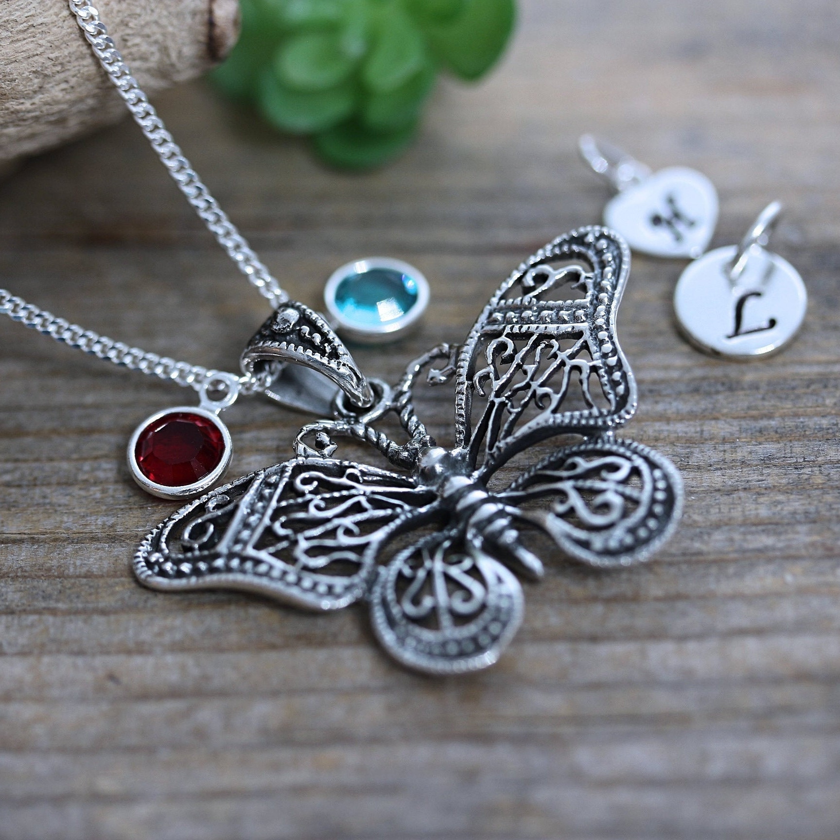 Personalized Sterling Silver Large Butterfly Necklace Large Etsy