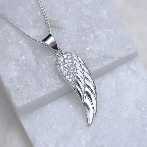 Collier aile d'ange en argent sterling, collier aile d'ange en argent zircone cubique, petites breloques non incluses. Collier aile CZ, chaîne au choix