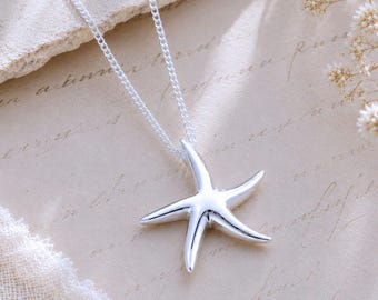 Sterling silver starfish necklace. Solid Starfish pendant necklace, starfish Necklace, Beach party necklace