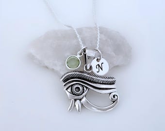 925 sterlingzilveren oog van Horus Zilveren oog van Ra-ketting. Voeg initiaal en geboortesteen toe. Zilveren Eye of Horus Eye of Horus, uniseks sieraden