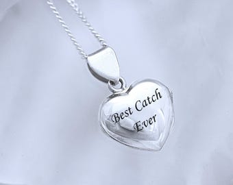 Sterling Silver customized Engraved Locket Necklace, Personalized Engraved Heart Locket Pendant, Size 0.47". Choose chain, R-17