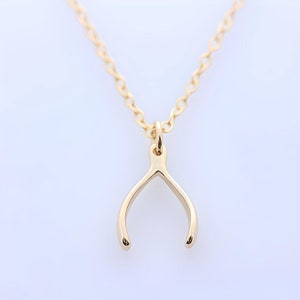 Gold Wishbone necklace, 12k gold wishbone (14kG old over Sterling Silver) Wishbone Good Luck Symbol. Chose Gold Chain