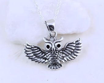 Sterling silver owl necklace Unisex Sterling Owl Pendan. Owl for Men and Women. Choose chain