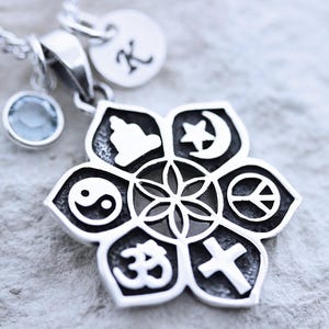 Koexistierender Anhänger Halskette. Sterling Silber Koexistieren. Kette aussuchen. Harmonie Symbole Anhänger Halskette. Lotus Anhänger