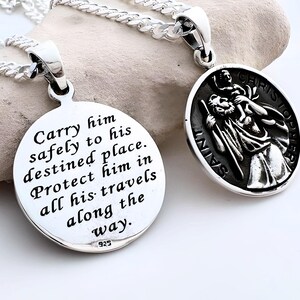 Choose Sterling silver chain with Engraved St. Christopher. Sterling Silver St Christopher Necklace. Customized St Christopher Medallion