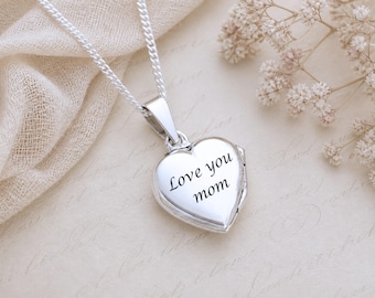 Sterling Silver customized Engraved Locket Necklace, Personalized Engraved Heart Locket Pendant, Size 0.47". Choose chain, R-17