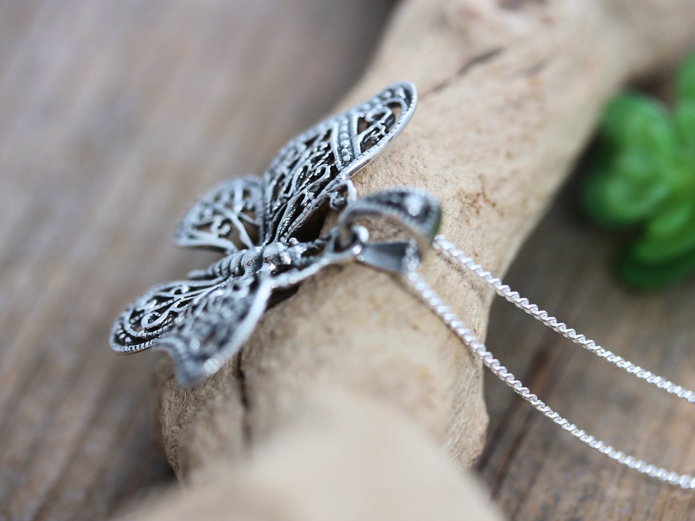 Personalized Sterling Silver Large Butterfly Necklace. Silver Etsy