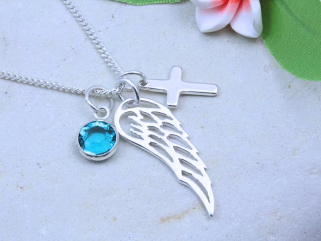 Sterling Silver Angel Wing Necklace. Silver Filigree Angel Wing With 2