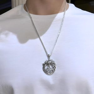 Sterling Silver Dragon Necklace. Silver dragon triquetra necklace.  Sterling silver celtic dragon necklace, choose chain for men or women.