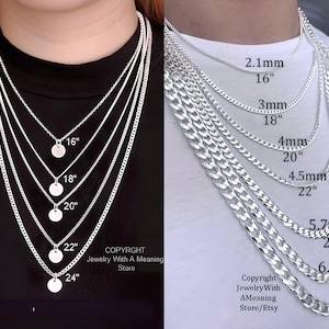 Sterling silver Chain Necklace 925 solid sterling Italian chains Choose rope, cable silver chain, Thick curb silver chain. From 16&quot; to 36&quot;