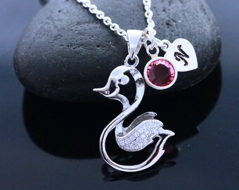 925 Sterling silver duck necklace, silver duckling with 2 Customized charms. Choose your chain