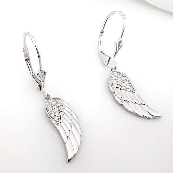 Sterling silver wings earrings. 925 sterling silver cz wings earrings,  Sterling Silver Angel wing HOOKS earrings. CZ Angel Wing Earrings.