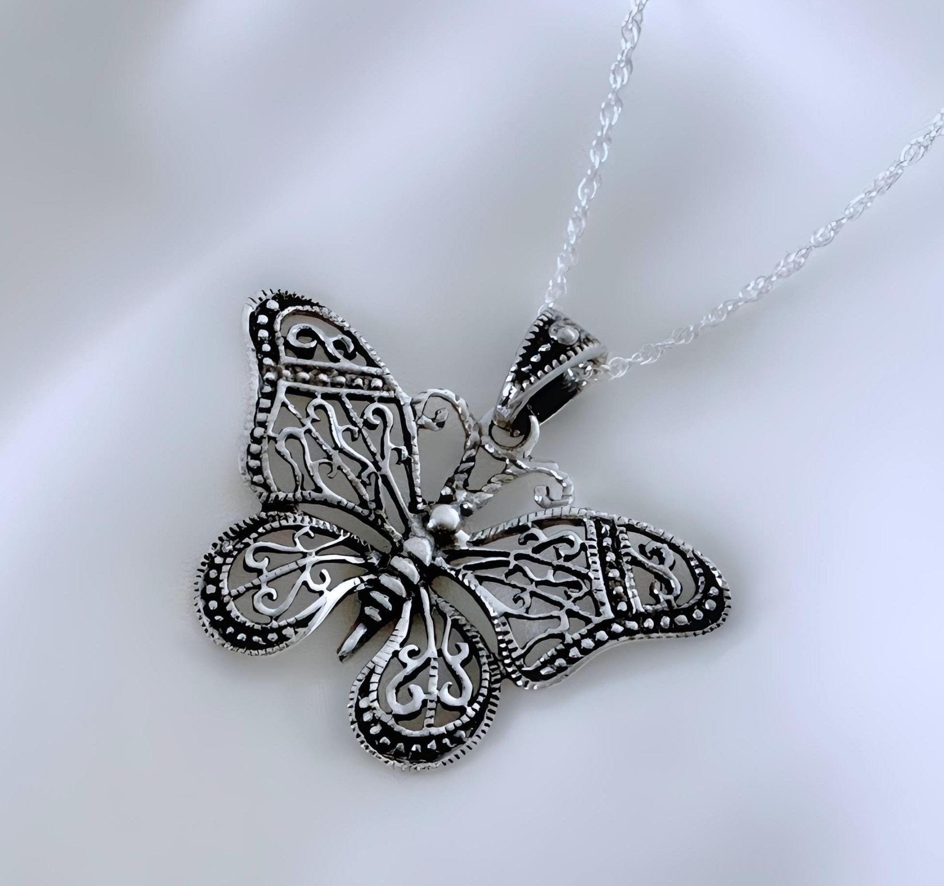 Personalized Sterling Silver Large Butterfly Necklace