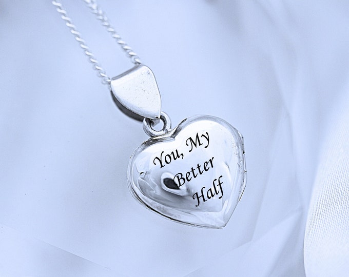 Sterling Silver customized Engraved Heart Locket Necklace, Personalized Engraved Heart Locket Pendant, Size 0.55". Choose chain, R-18
