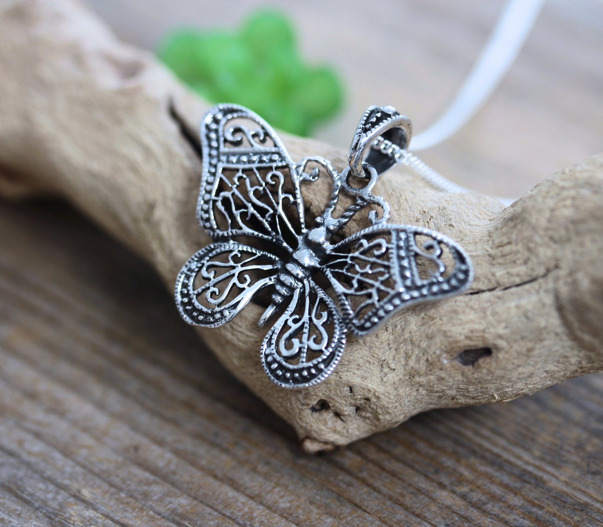 Personalized Sterling Silver Large Butterfly Necklace. Silver Etsy
