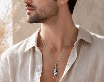 925 Sterling Silver Wing Pendant Necklace. Unisex. Select Thick or Thin chain Option.