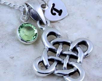 Collar de nudo celta en plata de ley. Inicial con piedra de nacimiento personalizada. Collar con nudo de amor infinito. Amistad infinita. Collar celta. 44