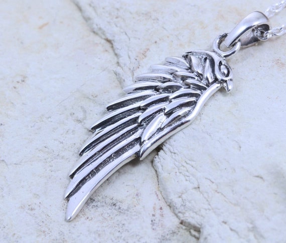 Sterling silver Wing Pendant necklace Unisex Necklace highly detailed silver wing pendant eagle wing Jewelry Choose chain men women