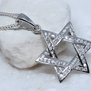 Sterling silver Star of David, Silver cubic Zirconia Shield of David necklace, choose chain, Star of David Jewelry, Star of David Charm