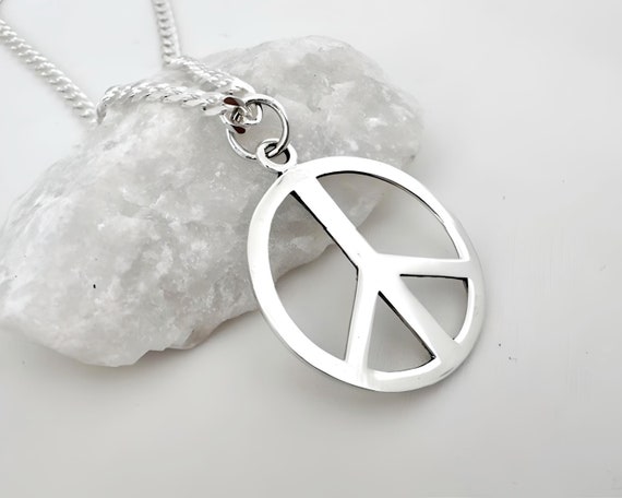 Sterling Silver Men Peace Necklace, Man Peace Jewelry, Silver