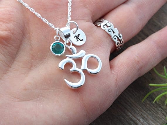 Personalized sterling silver Om Necklace. Sterling silver Om necklace, silver Yoga Om Pendant necklace. Choose chain