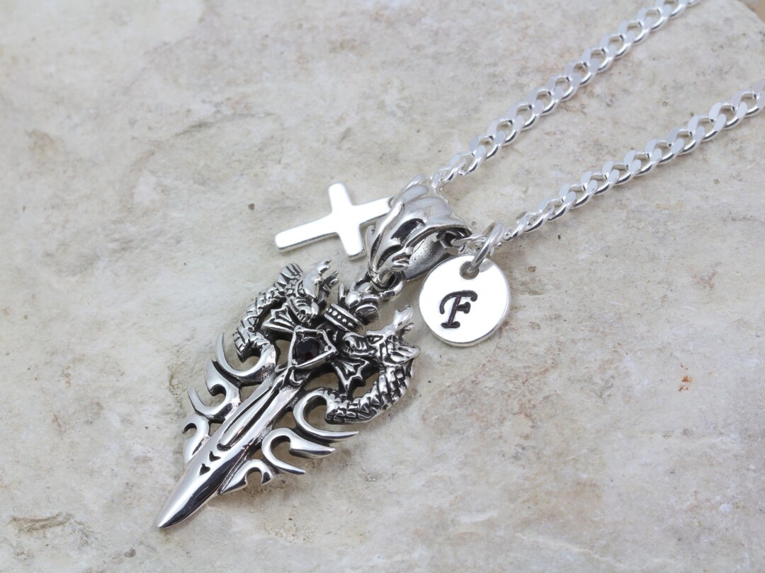 Dragons Necklace, Mens Necklace, Sterling Silver Sword Necklace, Dragon