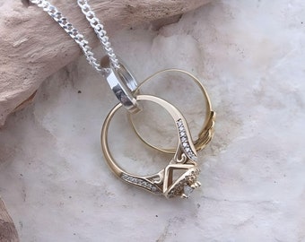Sterling Silver Ring Holder Necklace Ring holder Pendant. Silver Ring keeper Necklace. Thick Chain or Thin Chain Men Women Options -152