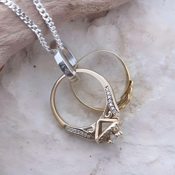 Collar porta anillos de plata de ley. Colgante porta anillos. Collar de plata. Cadena gruesa o fina. Opciones para hombre y mujer - 152