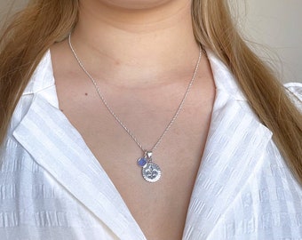 Choose Chain. Sterling Silver Fleur-de-lis Necklace, customized  Initial birthstone wiht Sterling Silver Fleur De Lis pendant.